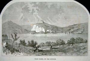 West Point, nøglefortet, som Benedict Arnold planlagde at levere til briterne under uafhængighedskrigen (litho) af School American