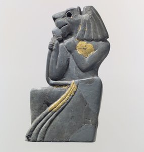 Plaquefragment: knælende løvehovedet figur, ca. 1700-tallet f.Kr. (Elfenben (flodhest), guldfolie) af School Anatolian