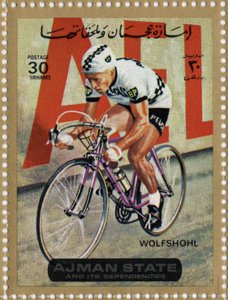 UAE-stempel, der repræsenterer cykelrytteren Rolf Wolfshohl (Ne 1938).