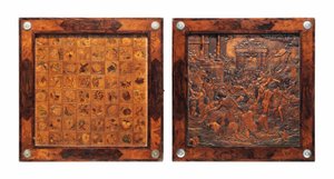 En bøhmisk sølvmonteret relief-udskåret frugttræ-indtarsia og valnød foldespil af school Bohemian