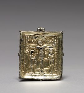 Enkolpion med korsfæstelsen (forrest) og de hellige Theodore og George (bagest)