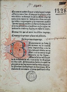 Inc 1228 Psalter of Boniface Ferrer, rettet af Jaime Borrell, trykt af Nicolaus Spindeler i Barcelona i 1480 (tryk & blæk på papir) af School Catalan