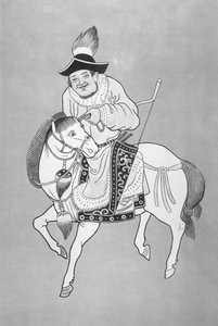 En mongolsk hestebueskytte efter en kinesisk tegning (litho) af School Chinese
