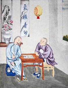 Et strategispil i Kina, slutningen af det 18. århundrede (akvarel på papir) af School Chinese