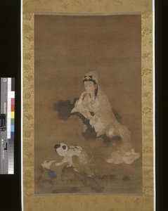 Avalokitesvara (Guanyin) På Lotus (blæk og farve på silke) af School Chinese