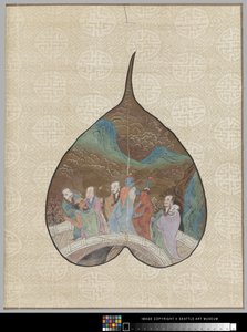 Bodhi-blad med Luohan-maleri (blæk og farve på blad) af School Chinese