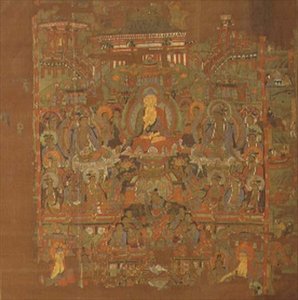 Ch.1.iii.02 Paradise of Bhaisajyaguru, 8.-9. århundrede, Tunhuang (stofmaling på silke) af School Chinese