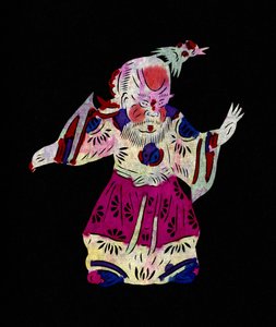 Kinesisk guddommelighed. Bemalet skærepapir eller "Jian Zhi", kinesisk folkekunst, Pekin. af School Chinese