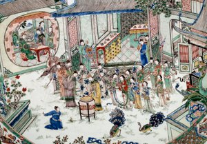 Kinesisk kunst: traditionel fest med koncert. Maleri på porcelæn. 1700-tallet. Paris, Guimet-museet, Nationalmuseet for asiatisk kunst af School Chinese