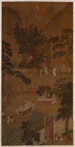 Elegant Gathering in the Western Garden, ca. 1600 (blæk & farve på silke) af School Chinese