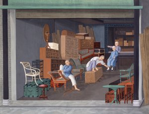 Fremstilling af europæisk snedkeri, ca. 1825 (gouache på papir) af School Chinese