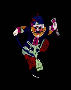 Mandlig figur træner kampsport med et sværd. Malet papirklip eller "Jian Zhi", kinesisk folkekunst, Pekin. af School Chinese