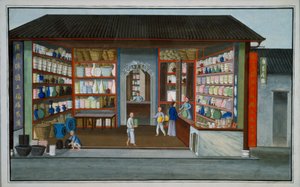 Porcelain Shop (gouache og akvarel på papir) af School Chinese