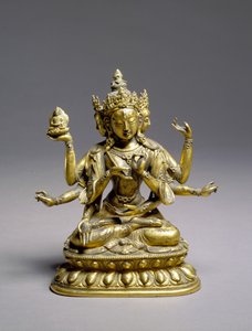 Siddende Usnisavijaya, Qing-dynastiet (bronze med forgyldning og malakit) af School Chinese