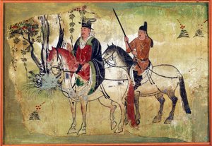 The Celestic Horses of Ferghana Tibetansk manuskript af Touen Houang af School Chinese