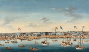 The Hongs at Canton, ca. 1780 (olie på lærred) af School Chinese