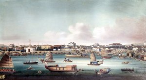Havnen i Kanton (Kina) omkring midten af det 19. århundrede. Anonym kinesisk maleri.