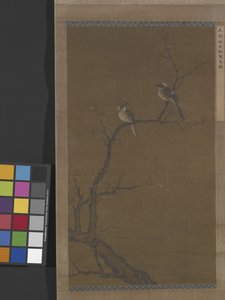 To fugle på en rød ahorn, ca. 1350 (blæk og farve på silke) af School Chinese