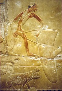 Det gamle Egypten, Vægudskæring/-maleri, Idouts mastaba/grav, Saqqara, 6. dynasti, Fiskeri med fangstnet, Flodhest (foto) af School Egyptian