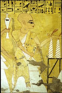 Det gamle Egypten, Vægmaleri Inherkhaos grav, Theben, Adelens grav, 20. dynasti, En præst skænker libations til Inherkhaos (foto) af School Egyptian