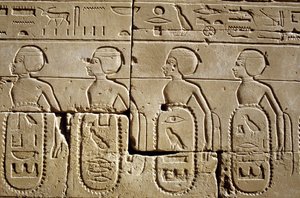 Det gamle Egypten, Vægmaleri/ristning, Karnak/Luxor Pylon Six, Del af listerne over stammer i syd og i Syrien, som blev underlagt Tutmoses III