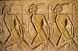 Det gamle Egypten, Vægmaleri/ristning, Række af fanger, der repræsenterer det kushitiske folk, afbildet som afrikanere, der er blevet besejret af Ramses II, Ramses II