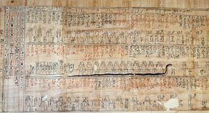 Egyptisk oldtid: Papyrus henter fra bogen om hemmelige hjem. Denne bog er en kommenteret fremstilling af solens underjordiske rejse i løbet af de tolv timer om natten. Først tegner på væggene i de kongelige tomer, det blev derefter transskriberet på af School Egyptian