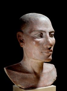 Egyptisk antikvitet: Salthoved. Kalkstensskulptur, Old Empire (omkring 2700-2200 f.Kr.). Paris, musee du Louvre - Egyptisk oldtid: Hovedet af en ung mand sagde "" Salt"" hoved, malet kalksten, Gamle Kongerige (ca. 2700-2200 f.Kr.), Louvre Museum, Paris af School Egyptian