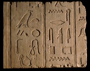 Egyptiske antikviteter: begravelsesindskrift, der omtaler en dame ved navn Takhout. 8. århundrede f.Kr. Paris, Louvre-museet af School Egyptian