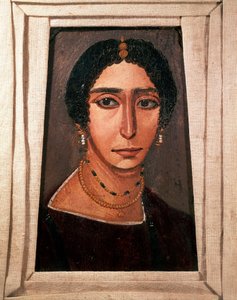 Egyptisk antikvitet: begravelsesportræt af en kvinde. Maling på træ. 2. eller 3. århundrede. Fra Fayum (Fayum) i Egypten. Paris. Louvre-museet af School Egyptian