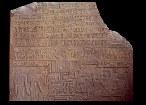 Egyptisk antikvitet: begravelsesstele dækket med en inskription i kodesprog i form af hieroglyffer. Paris, Louvre-museet af School Egyptian
