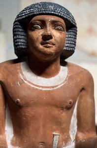 Mandsfigur, malet kalkstensstatue, egyptisk civilisation, detalje af School Egyptian