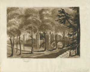 Caverswall Castle: sepia tegning af School English