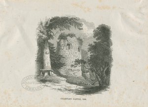 Chartley Castle: træsnitsgravering (vignetteret) af School English