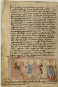 Cotton Claudius B. IV, f.58v En scene, der viser angelsaksisk retfærdighed, illustration fra (vellum) af School English