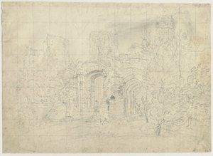 Dudley Castle - the Barbican: blyantstegning, nd [?1800-tallet] (tegning) af School English