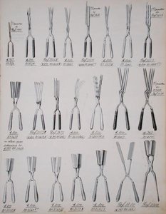 Hårkrølletang, fra et handelskatalog over husholdningsvarer og tilbehør, ca. 1890-1910 (farve litho) af School English