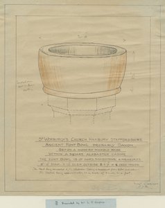 Hanbury Church - Ancient Font Bowl: tracing, nd [1933] (tegning) af School English
