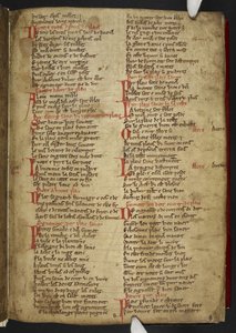 Harley MS 2558 f.8r, Novele cirurgerie, uddrag (365 linjer). En samling af medicinske opskrifter i anglo-normanniske vers (vellum) af School English