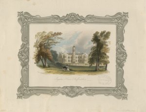 Ingestre Hall: stålgravering (håndfarvet) af School English