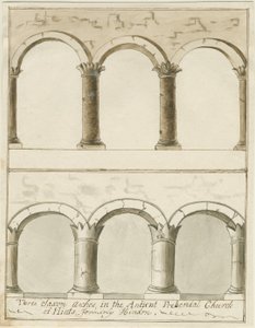 Interiør af Hints Church: pen og vask tegning, nd [c 1750] (tegning) af School English