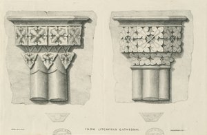 Interiør af Lichfield Cathedral - Udskåret løv: litografi og [? 1800-tallet] (tryk) af School English