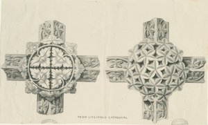 Interiør af Lichfield Cathedral - Udskåret løv: litografi og [? 1800-tallet] (tryk) af School English