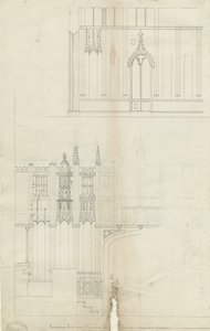 Interiør af Lichfield Cathedral - West End of Choir: pentegning, nd [c 1780] (tegning) af School English