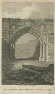 Lichfield - Ancient West Gate of The Close: gravering, nd [c 1805] (print) af School English
