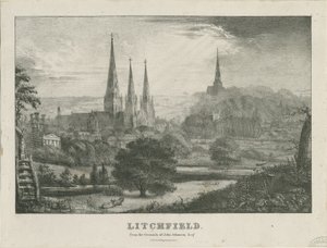 Lichfield - North West View: litografi, og [?19. århundrede] (tryk) af School English