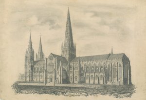Lichfield Cathedral - South East View: gravering og [?19. århundrede] (tryk) af School English
