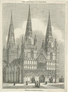 Lichfield Cathedral - Vestfronten: træsnitsgravering og [?1800-tallet] (tryk) af School English