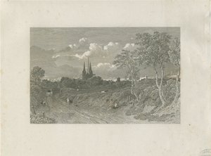 Lichfield Cathedral - West View (fjern): gravering og [?1700-tallet] (tryk) af School English