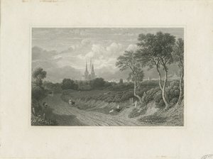 Lichfield Cathedral - West View (fjern): gravering og [?1700-tallet] (tryk) af School English